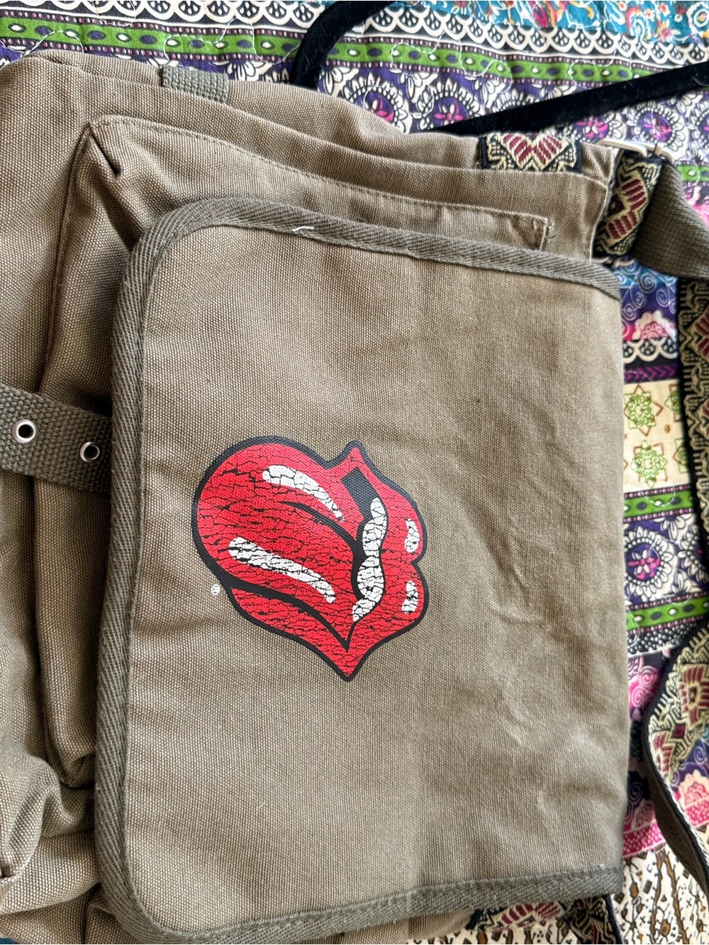 REI Olive Canvas Crossbody Messenger Bag with Interior Zip Pocket